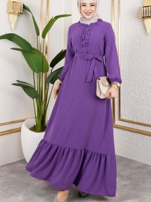 Lila Fırfır Detaylı Aerobin Elbise