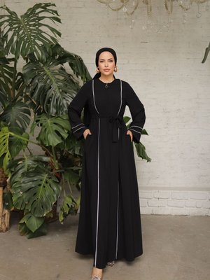 Siyah Ankanoor Kol Ağzı Ve Önü Çift Biyeli Ferace