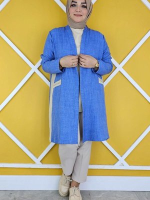 Koyu Mavi Broş Detaylı Kimono İkili Takım Koyu Mavi Broş Detaylı Kimono İkili Takım