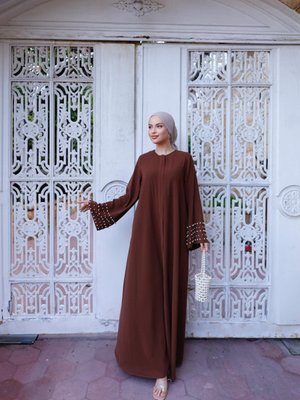 Kahverengi Ankanoor Gizli Patlı İnci Detaylı Ferace