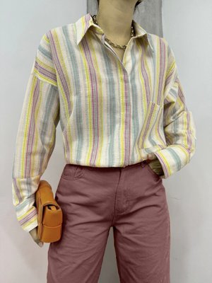 Fosfor Y. Kabartma Çizgili Tek Cepli Oversize Gömlek