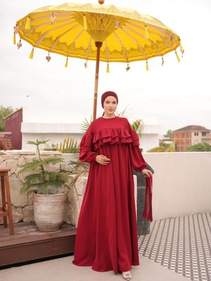 Bordo Salaş Çift Fırfırlı Elbise