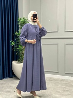 Gri Önden Kurdale Bağlamalı İnce Modal Kumaş Elbise