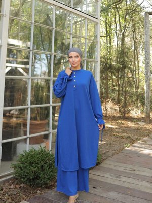 İndigo Ankanoor Düğme Detaylı Örme Pantolon Takım