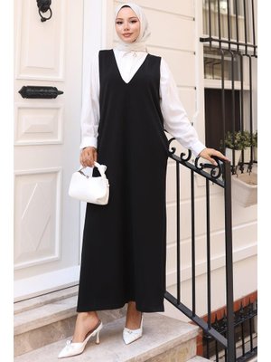 Siyah V Yaka Cepli Örme Jile Elbise Siyah V Yaka Cepli Örme Jile Elbise