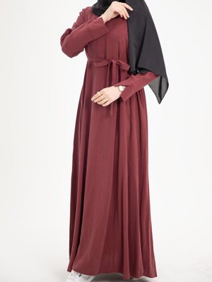 Bordo Ankanoor Modal Cupra Yırtmaç Kol Drapeli Elbise