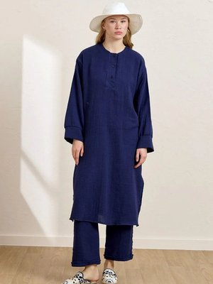 Lacivert Müslin Uzun Patlı Takım