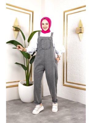 Cepli Askılı Gri Kot Tulum Cepli Askılı Gri Kot Tulum