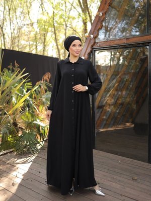 Siyah Ankanoor Tam Boy Düğmeli Ferace Siyah Ankanoor Tam Boy Düğmeli Ferace