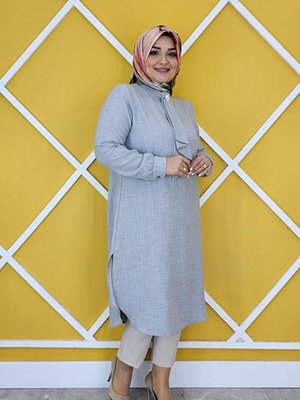 Gri Estetik Kravat Yakalı Tunik Gri Estetik Kravat Yakalı Tunik