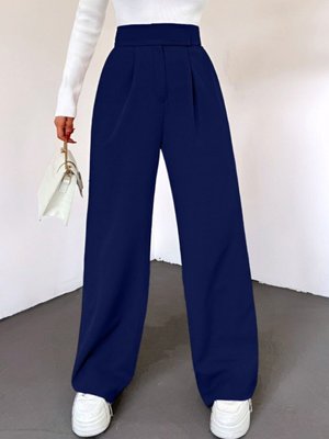 Lacivert Kemeri Cırtlı Pileli Bol Paça Pantolon Lacivert Kemeri Cırtlı Pileli Bol Paça Pantolon