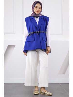 Saks Mavi Bel Kemerli Yelek Saks Mavi Bel Kemerli Yelek
