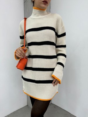 Krem Yarım Boğazlı Örgün Desen Triko Tunik