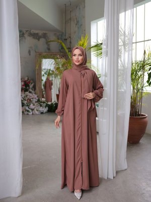 Kahverengi Ankanoor Koyu Camel Medine İpeği Şallı Elbise