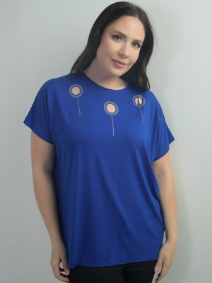 Saks Mavi Omuzu Taş Baskılı Bisiklet Yaka Yarasa Kol B.b. Bluz