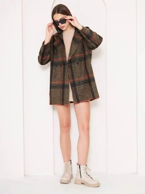 Kahve Ekose Kısa Kaban