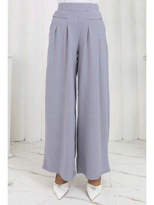 Gri Geniş Paça Pileli Pantolon