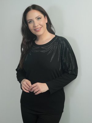 Siyah Taşlı Kanat Model Likralı Çilek Büyük Beden Bluz