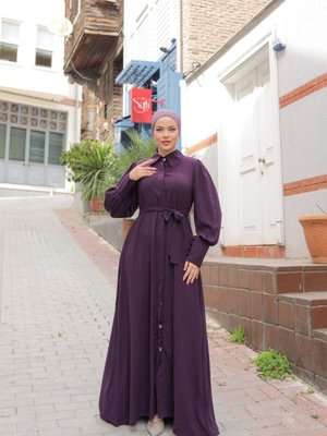 Mor Gizli Patlı Düğmeli Ferace Mor Gizli Patlı Düğmeli Ferace