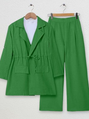Yeşil Kapaklı Tünel Köprülü Ceketli Keten İkili Takım