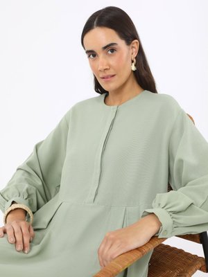 Keten Karışımlı Önü Pat Detaylı Elbise Nil Yesili Keten Karışımlı Önü Pat Detaylı Elbise Nil Yesili