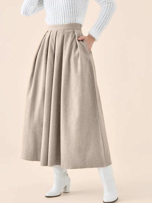 Vizon Uzun Pileli Fermuarlı Kaşe Etek Vizon Uzun Pileli Fermuarlı Kaşe Etek