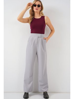 Gri Yüksek Bel Kumaş Pantolon Gri Yüksek Bel Kumaş Pantolon