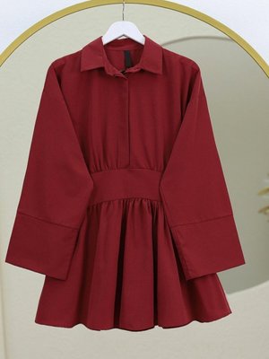 Bordo Yarım Düğmeli Beli Bağlamalı Yanı Fermuarlı Tunik Bordo Yarım Düğmeli Beli Bağlamalı Yanı Fermuarlı Tunik