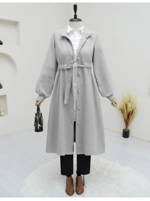 Açık Gri Hakim Yaka Tünel Bağcıklı Kaşe Kaban