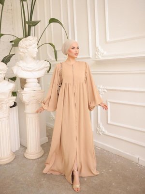 Vizon Ankanoor Koyu Bej Balon Kolu Oversize Ferace