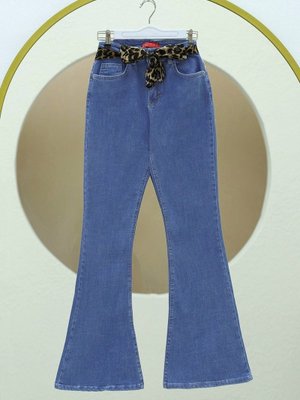 Mavi İspanyol Paça Fular Detaylı Kot Pntolon