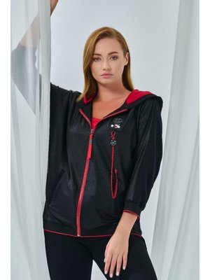 Siyah Büyük Beden Kapşonlu Spor Ceket