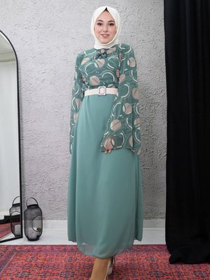 Yeşil Desenli Elbise