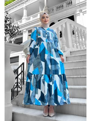 Mavi Alya Desenli Viskon Elbise