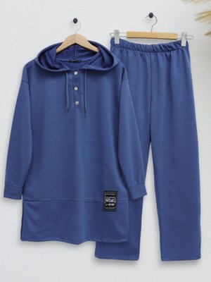 İndigo Çıtçıtlı Arma Detaylı İkili Penye Takım