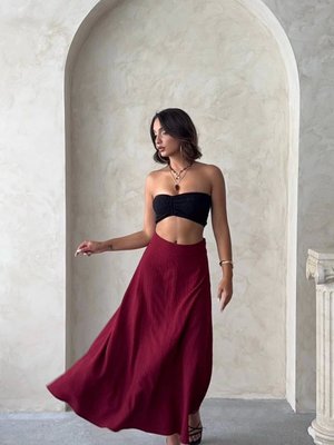 Bordo Uzun Astarlı Etek Bordo Uzun Astarlı Etek