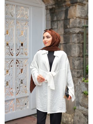 Ekru Önden Bağlamalı Ceket Ekru Önden Bağlamalı Ceket