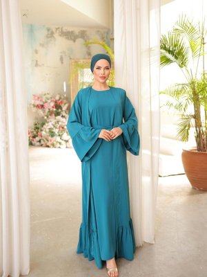 Turkuaz Ankanoor Petrol Fırfırlı İkili Takım Abaya
