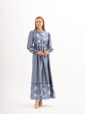 Mor Eteği Sulu Çiçek Desen Saten Elbise Mor Eteği Sulu Çiçek Desen Saten Elbise