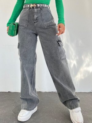 Füme Kargo Cepli Bol Paça Kot Pantolon