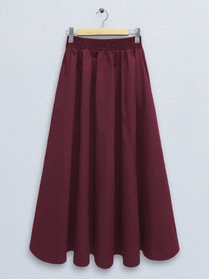 Bordo Beli Lastikli Çift Cepli Poplin Kloş Etek Bordo Beli Lastikli Çift Cepli Poplin Kloş Etek