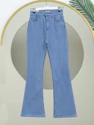 Açık Mavi İspanyol Paça Yüksek Bel Kot Pantolon