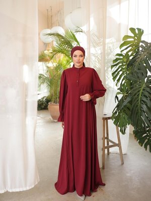 Bordo Ankanoor Yarım Pat Yandan Büzgülü Elbise