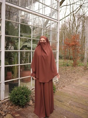 Kahverengi Ankanoor Yarım Patlı Sufleli Elbise