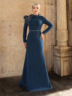 Petrol Gelincik Abiye Elbise