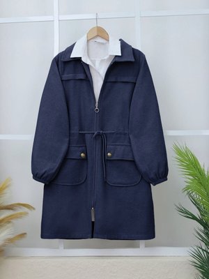 Laci Kolu Lastikli Top Düğme Cepli Fermuarlı Kaşe Kap