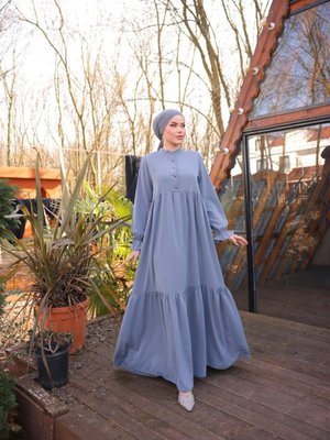 Füme Ankanoor Yarım Patlı Katlı Elbise