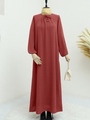 Nar Çiçeği Yakası Büzgülü Balon Kol Ayrobinelbise