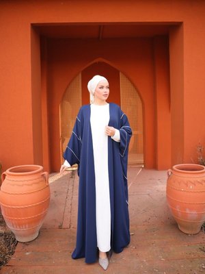 Lacivert Ankanoor Biyeli 2'li Abaya Takım