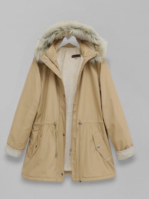 Vizon Kürklü Çıkma Kapüşonlu İçi Peluşlu Mont